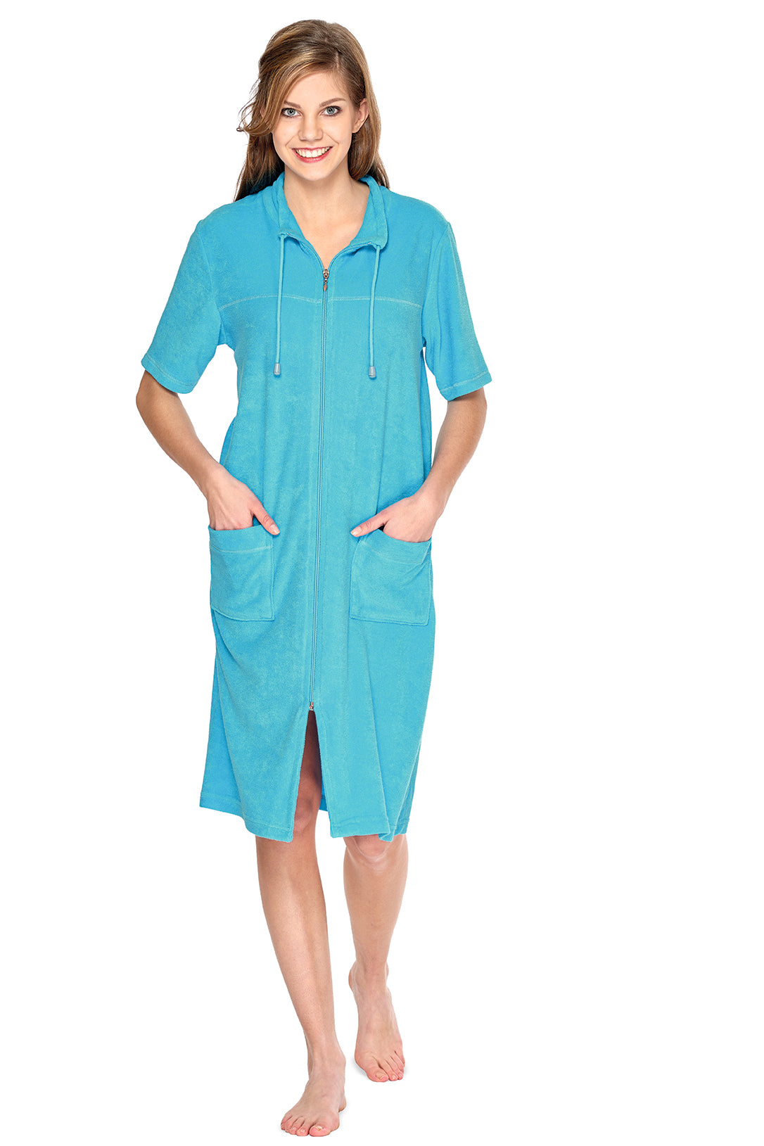 wewofashion Badekleid Frottier Stretch Reißverschluss – Türkis