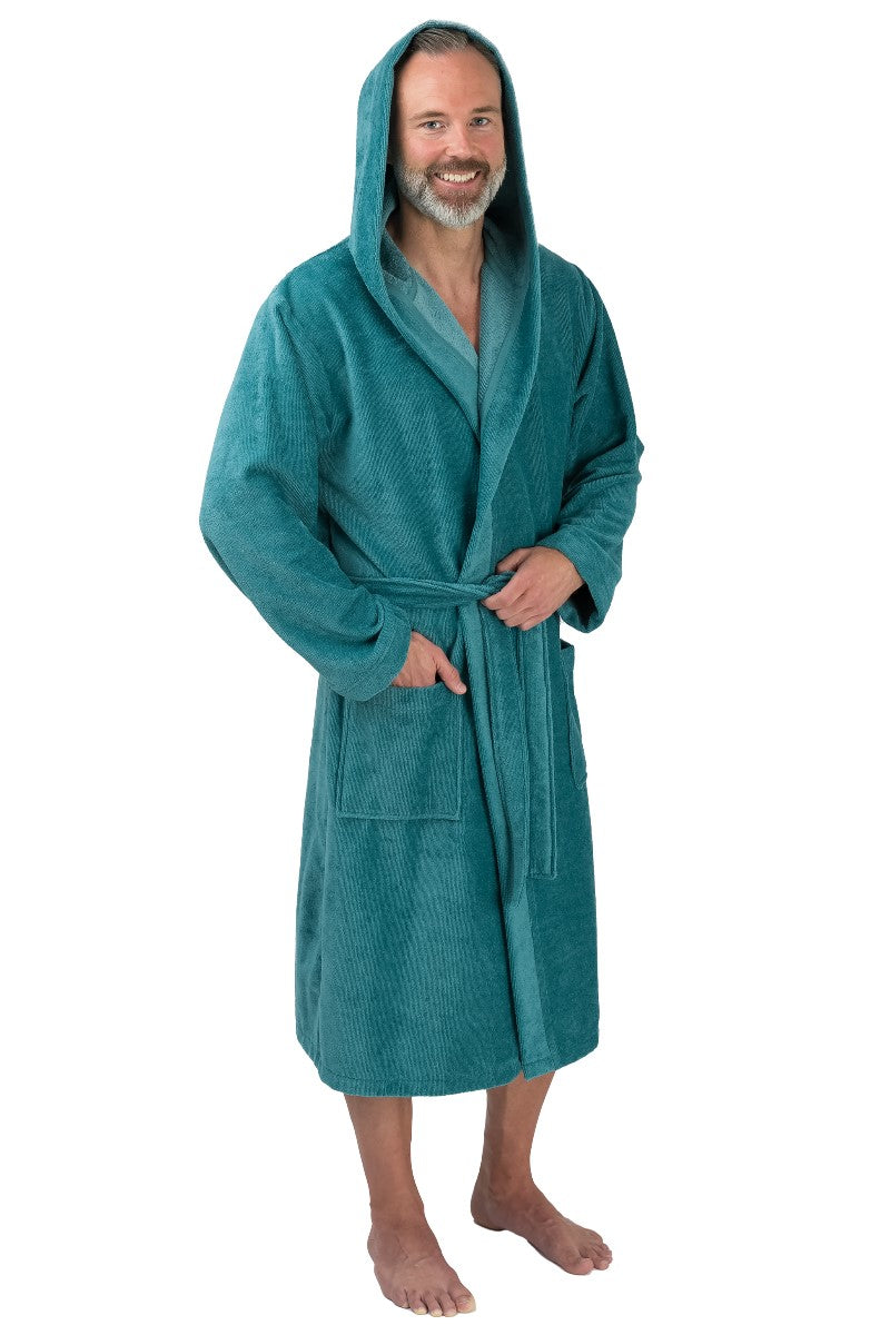 wewofashion Herren Bademantel Mischgewebe BW/Poly Kapuze – Ozean