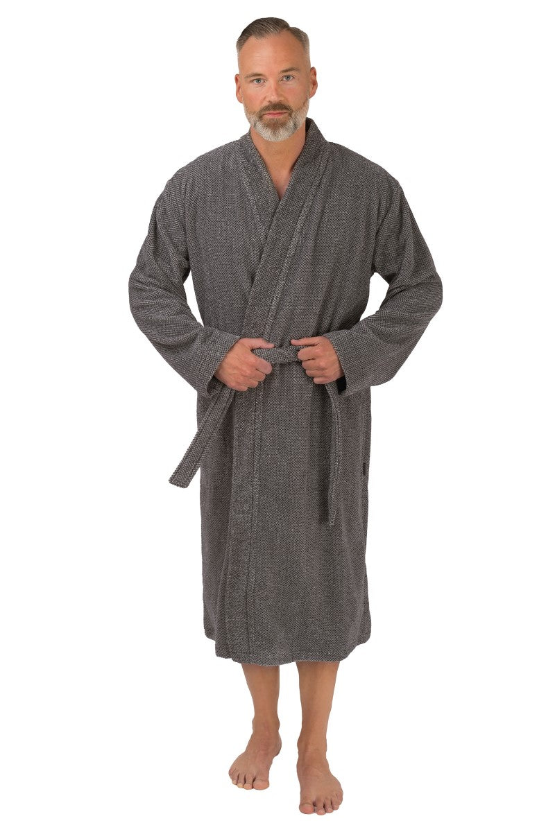 wewofashion Herren-Bademantel Kimono Velours mit Schubtaschen – Anthrazit meliert