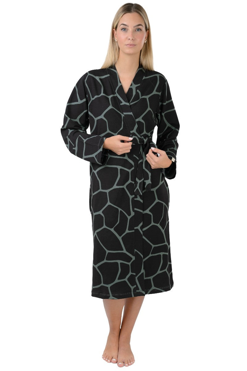 wewofashion Damen-Wickelmantel Modal-Cotton im Giraffen-Design mit Schubtaschen – Balsamgrün