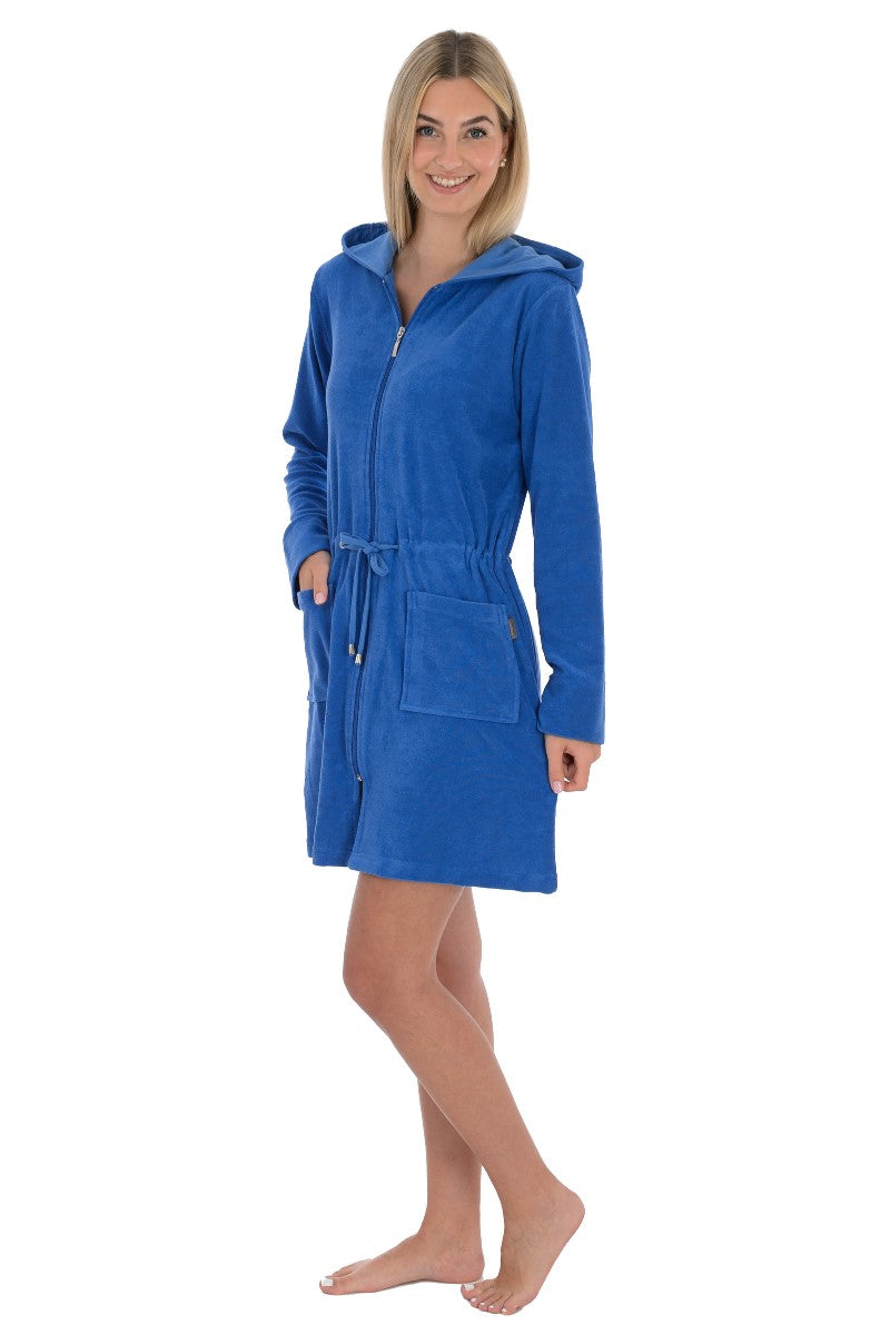 wewofashion Damen Badejacke Frottier Stretch Kapuze Reißverschluss – Royalblau