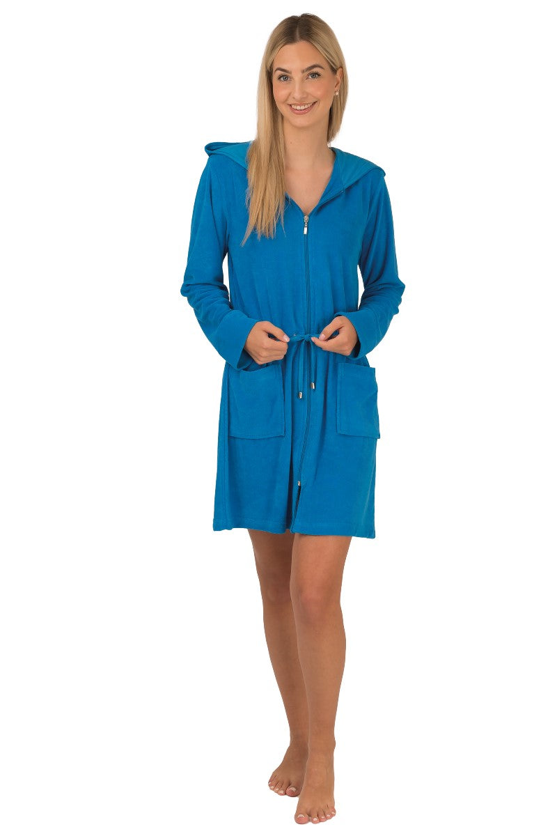 wewofashion Damen Badejacke Frottier Stretch Kapuze Reißverschluss – Karibik