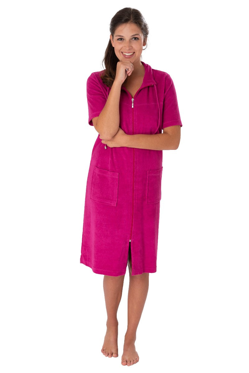 wewofashion Badekleid Frottier Stretch Reißverschluss – Himbeere