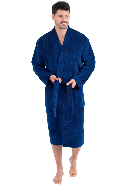 wewofashion Herren Bademantel Mischgewebe BW/Poly Kimono – Jeansblau