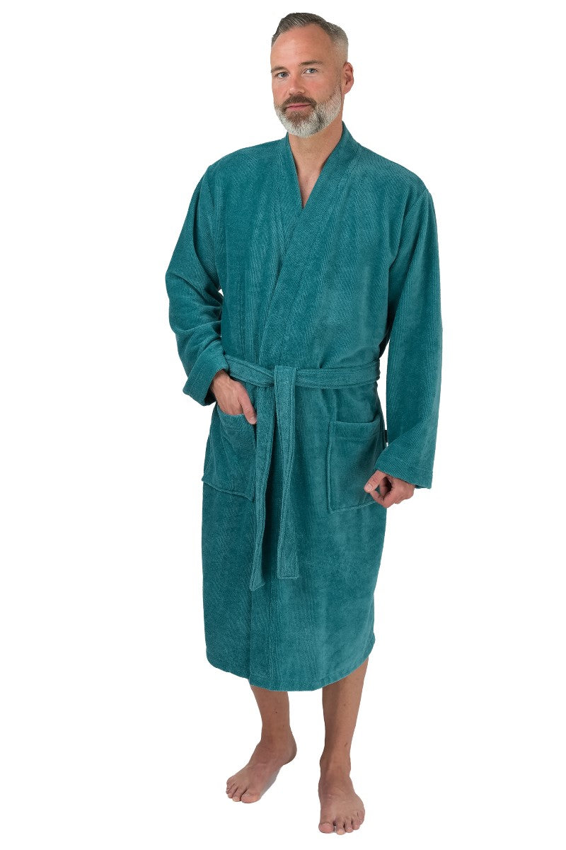 wewofashion Herren Bademantel Mischgewebe BW/Poly Kimono – Ozean