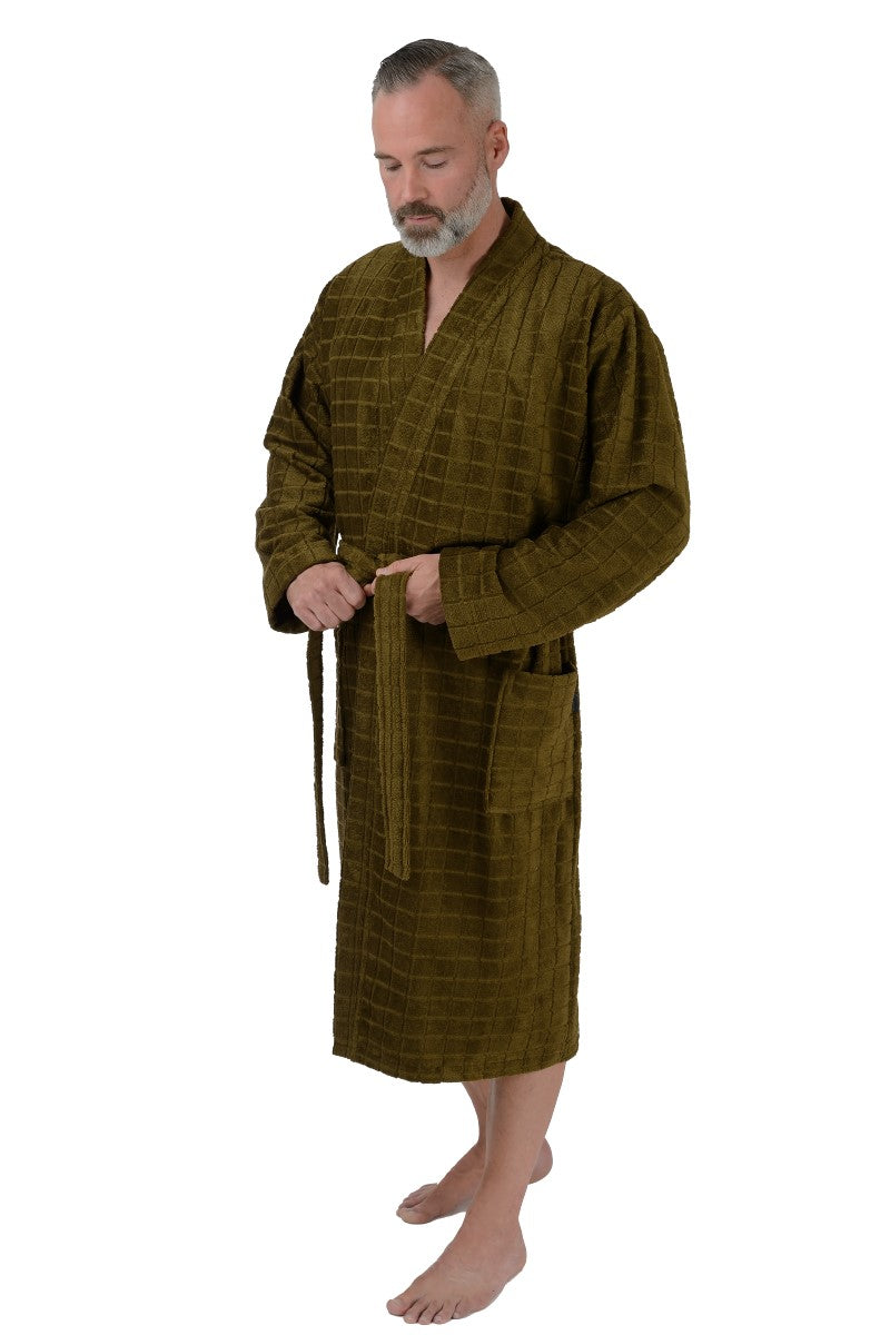 wewofashion Herren-Bademantel Kimono Karo – Grün