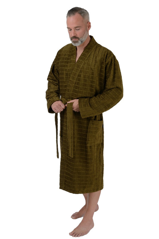 wewofashion Herren-Bademantel Kimono Karo – Grün