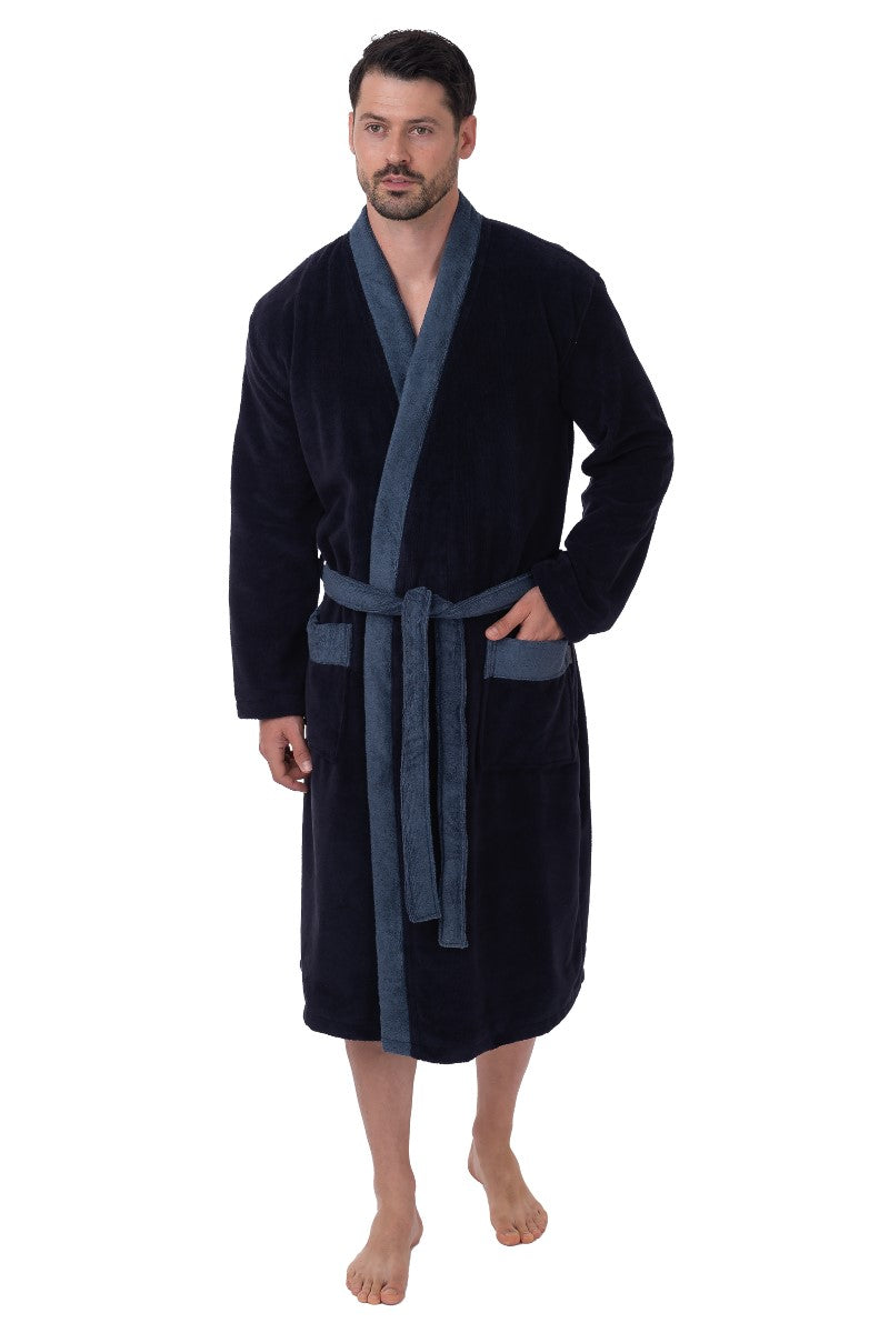 wewofashion Herren Bademantel Multifaser Kimono – Nachtblau