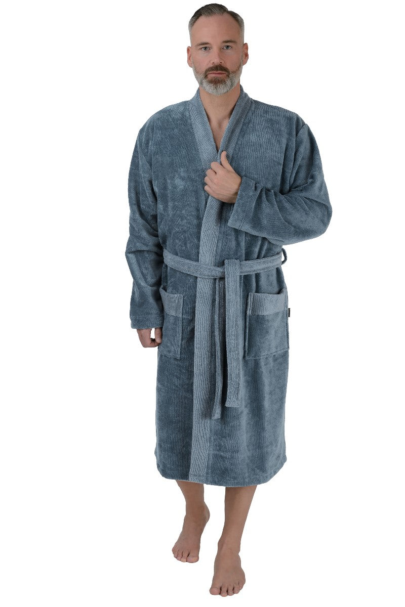wewofashion Herren Bademantel Multifaser Kimono – Rauchblau