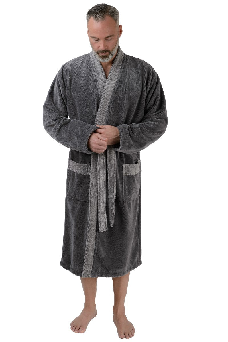 wewofashion Herren Bademantel Multifaser Kimono – Grau