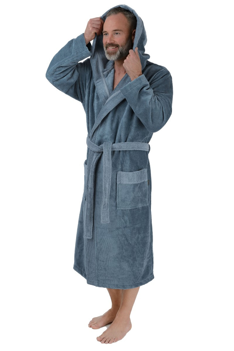 wewofashion Herren Bademantel Multifaser Kapuze – Rauchblau