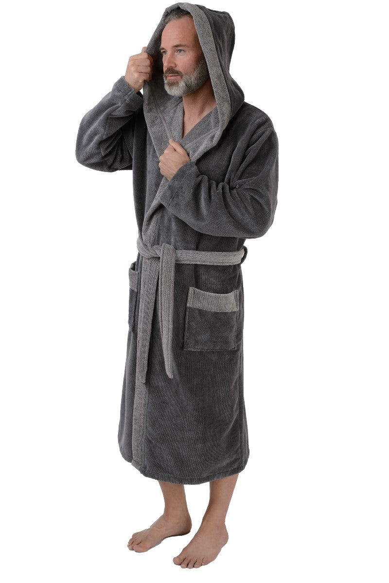 wewofashion Herren Bademantel Multifaser Kapuze – Grau