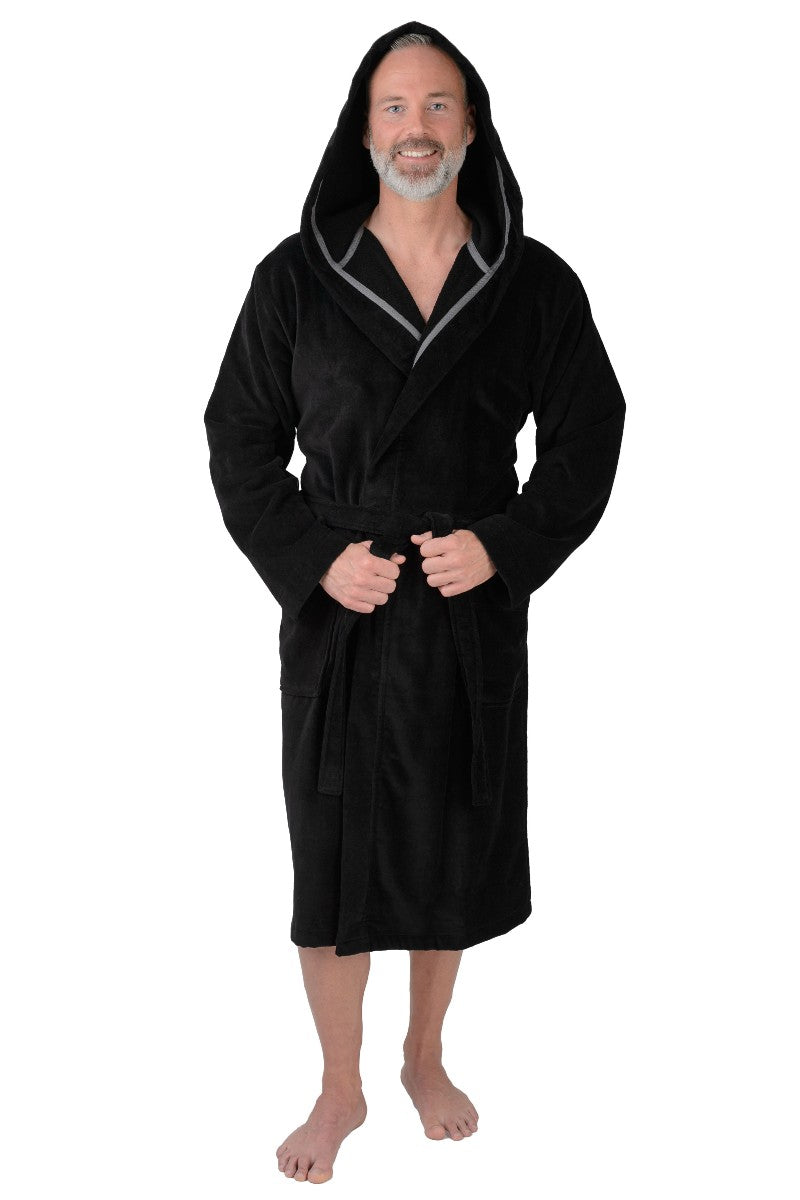 wewofashion Herren-Bademantel Frottier mit Kapuze & aufgesetzten Taschen – Schwarz
