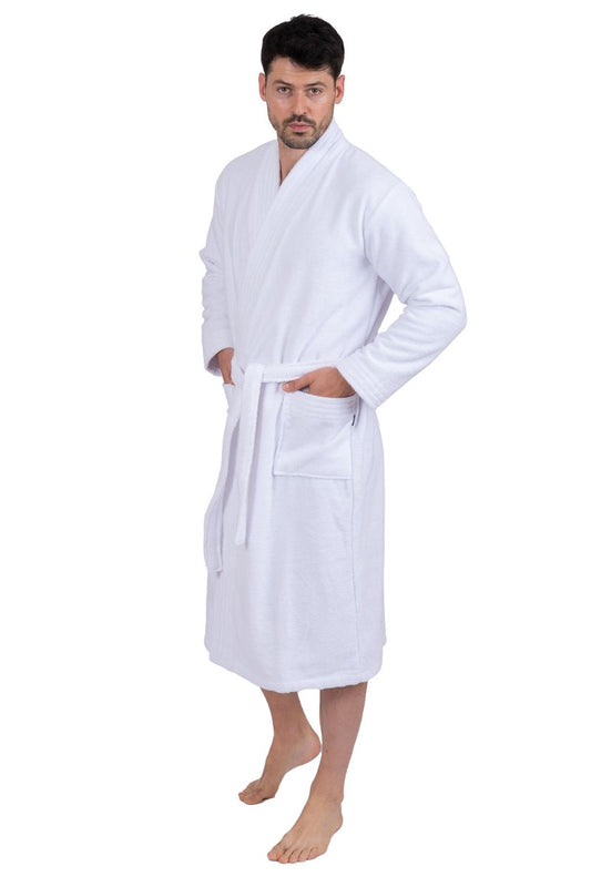 wewofashion Unisex Bademantel Frottier Kimono – Weiß