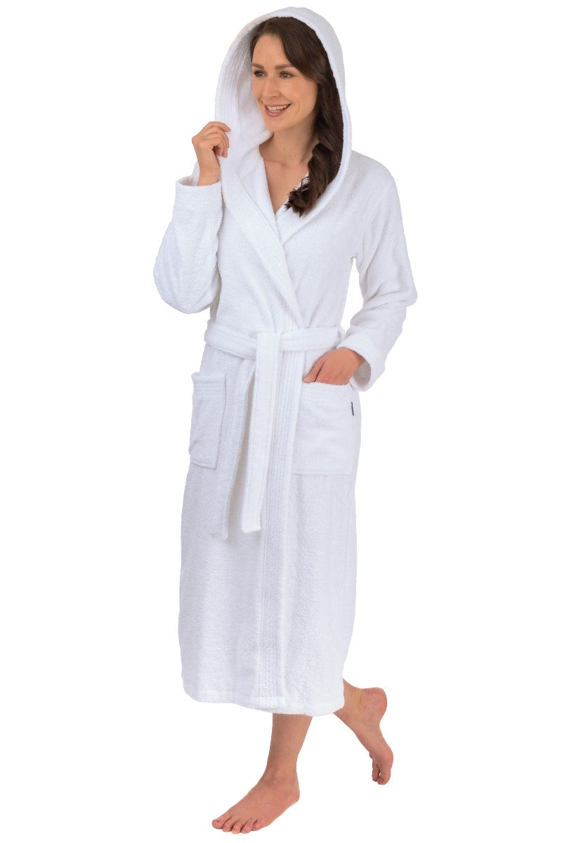 wewofashion Unisex Bademantel Frottier Kapuze – Weiß