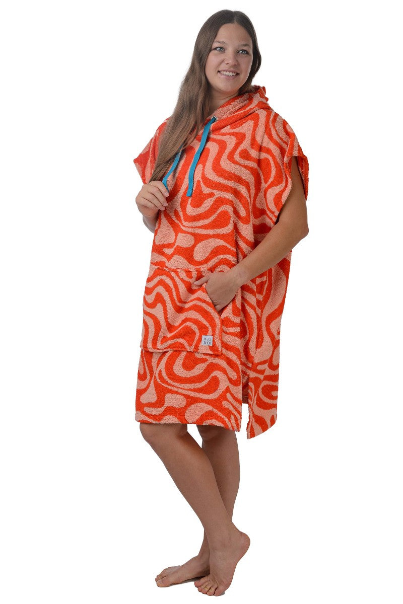 wewofashion Unisex-Badeponcho Frottier mit Kapuze – Flamme (bunt)