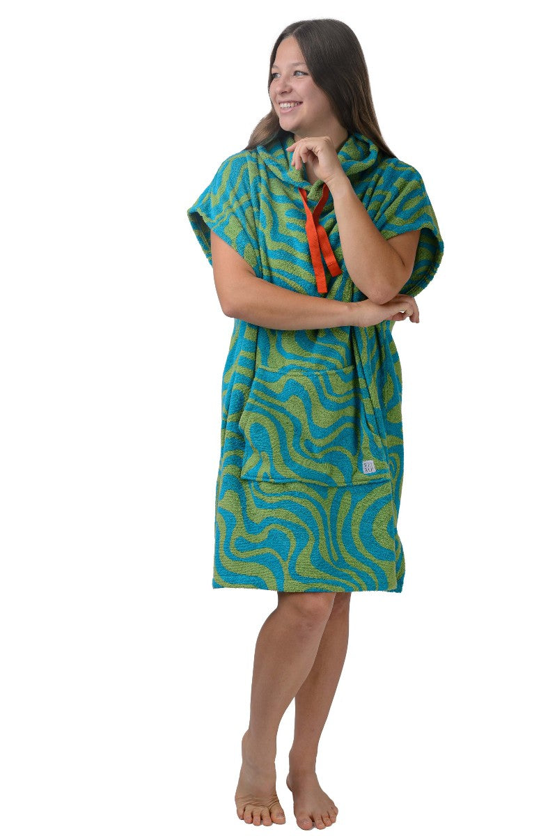wewofashion Unisex-Badeponcho Frottier mit Kapuze – Gras (bunt)