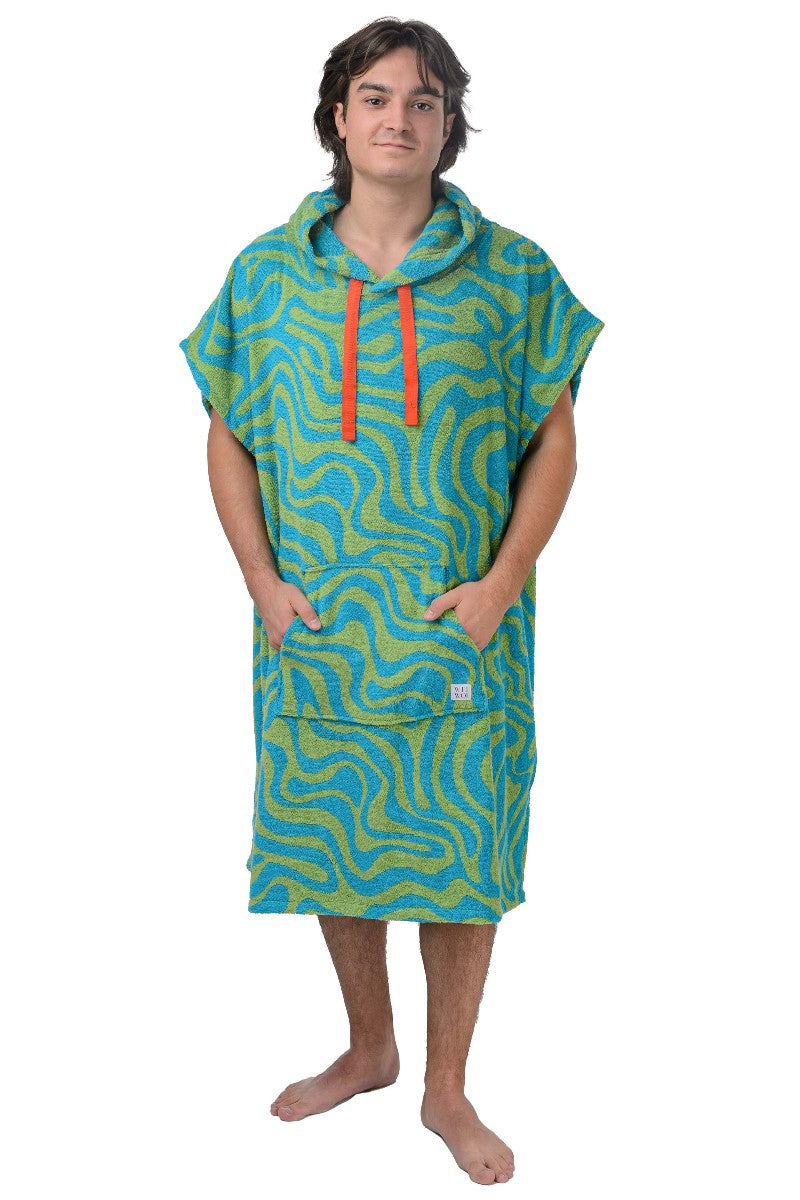 wewofashion Unisex-Badeponcho Frottier mit Kapuze – Gras (bunt)