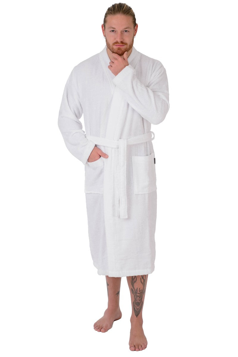 wewofashion Unisex Bademantel Frottier Kimono – Weiß