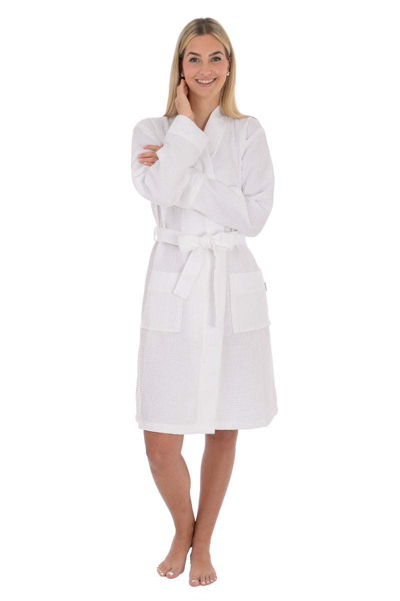 wewofashion Unisex Bademantel Piqué Kimono – Weiß