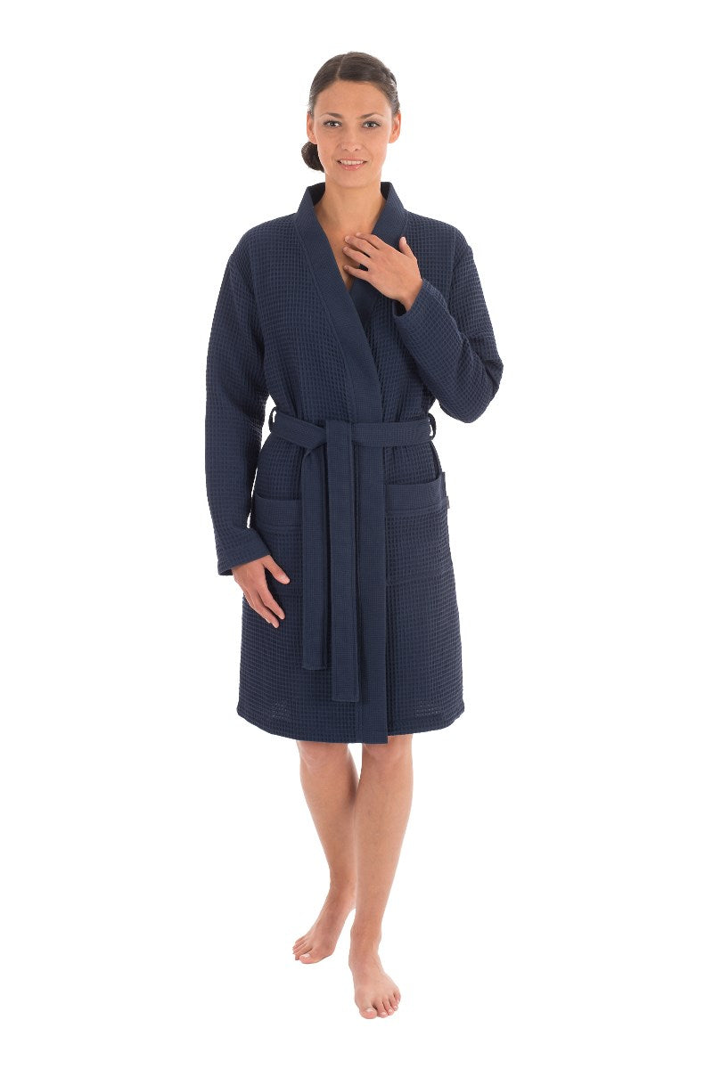wewofashion Unisex Bademantel Piqué Kimono – Navy