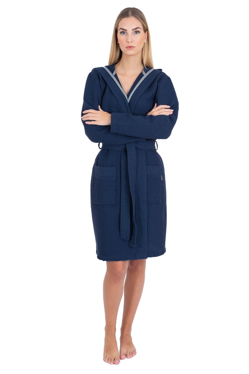 wewofashion Unisex Bademantel Piqué Kapuze – Navy
