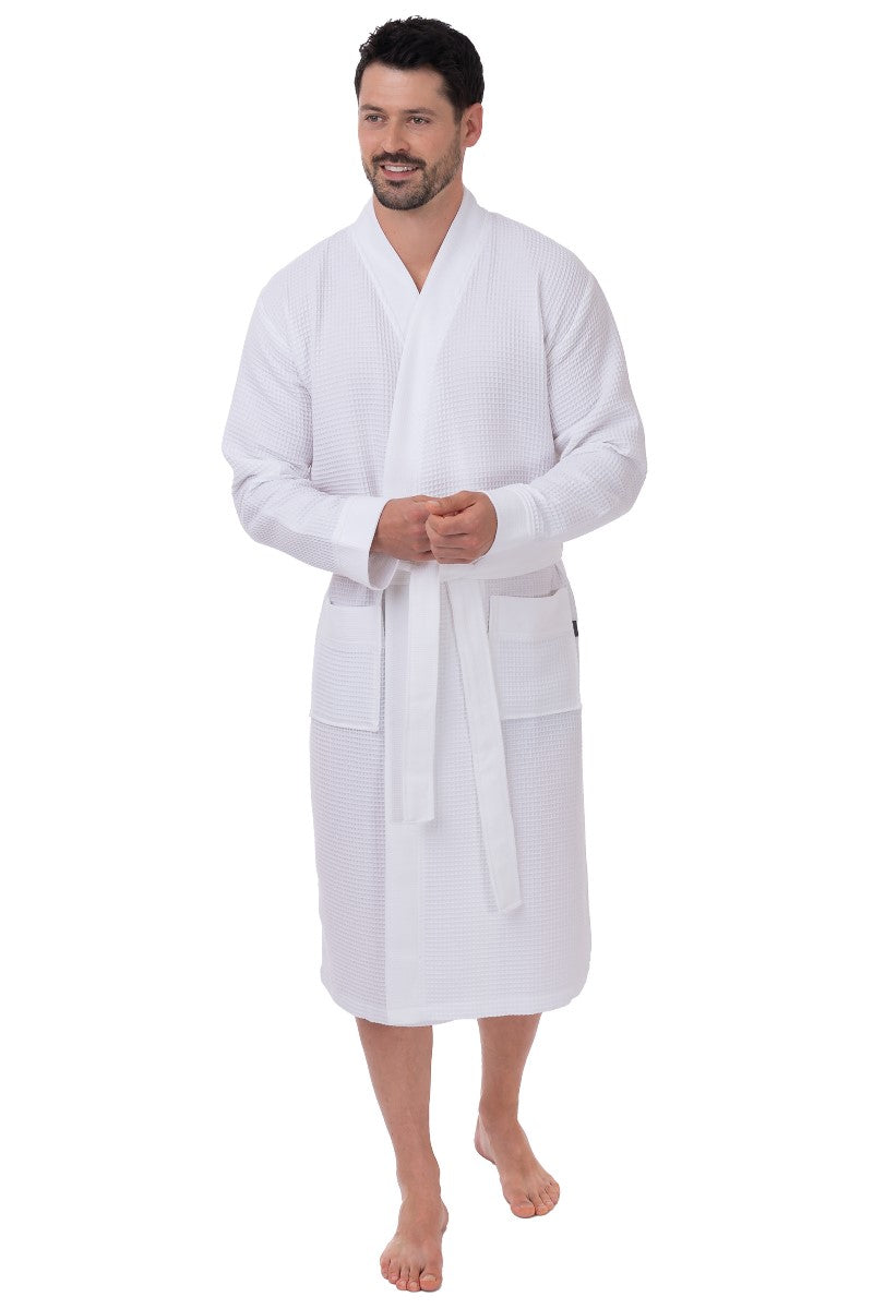 wewofashion Unisex Bademantel Piqué Kimono – Weiß