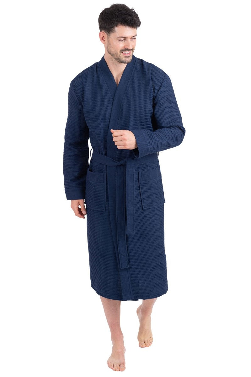 wewofashion Unisex Bademantel Piqué Kimono – Navy