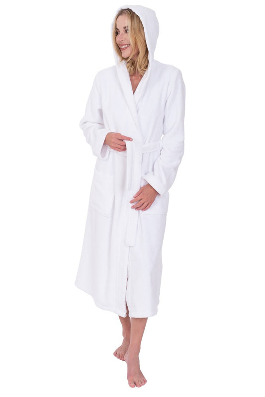 wewofashion Damen Mantel Frottier Kapuze – Weiß