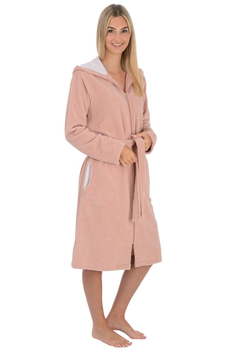 wewofashion Damen Mantel Multifaser Kapuze Reißverschluss – Rosé