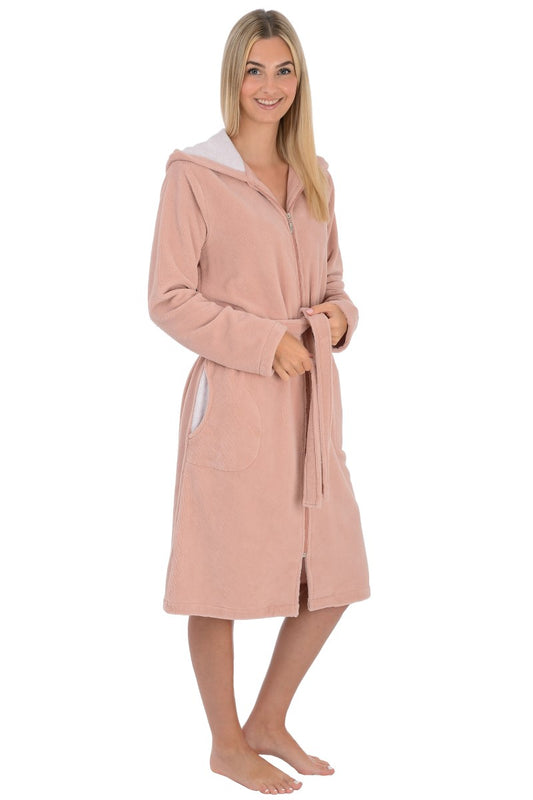 wewofashion Damen Mantel Multifaser Kapuze Reißverschluss – Rosé