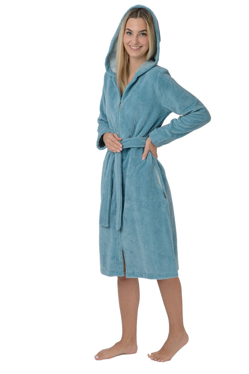 wewofashion Damen Mantel Multifaser Kapuze Reißverschluss – Blau
