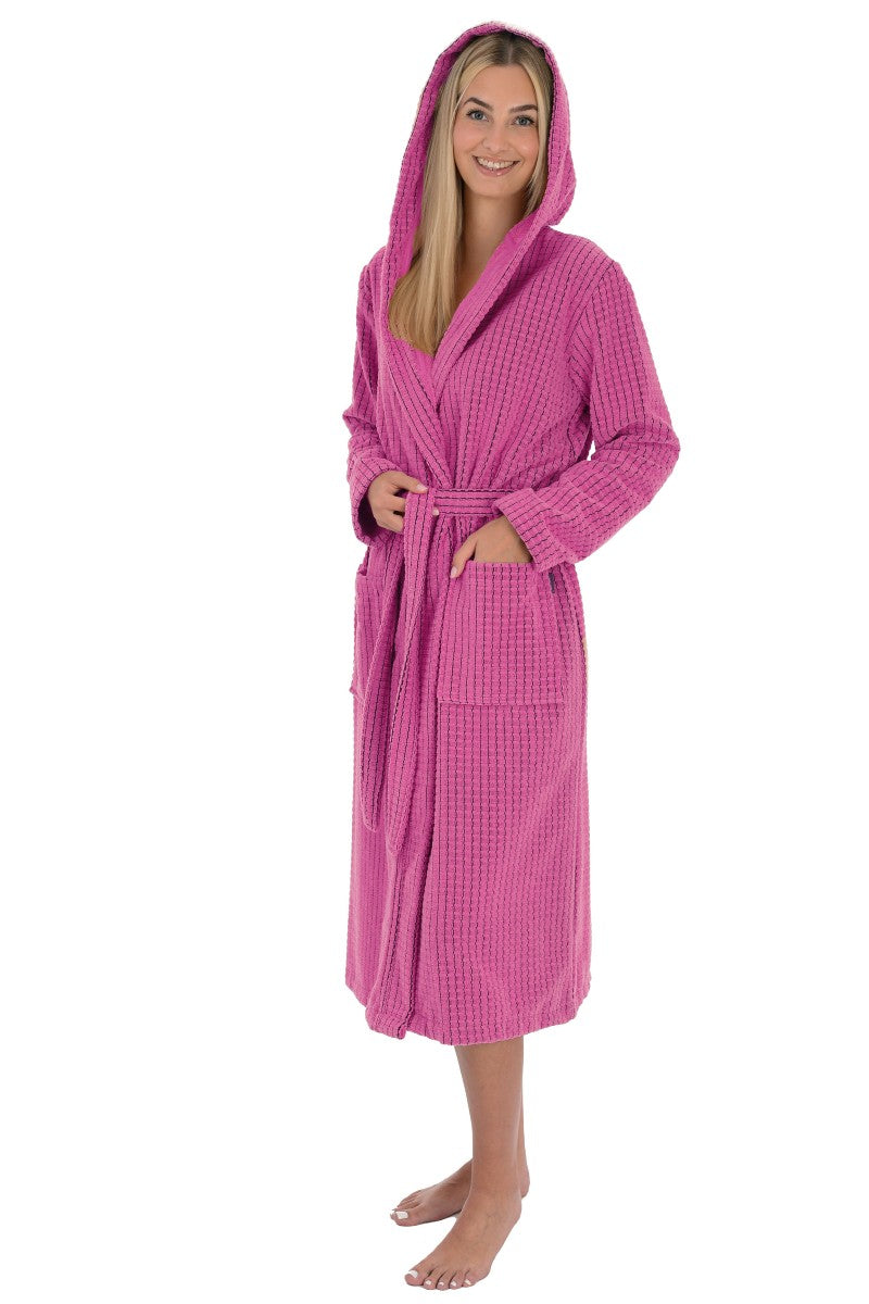 wewofashion Damen-Bademantel kariert mit Kapuze – Pink