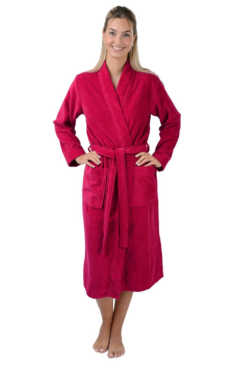 wewofashion Damen-Bademantel Kimono Velours mit aufgesetzten Taschen – Fuchsia