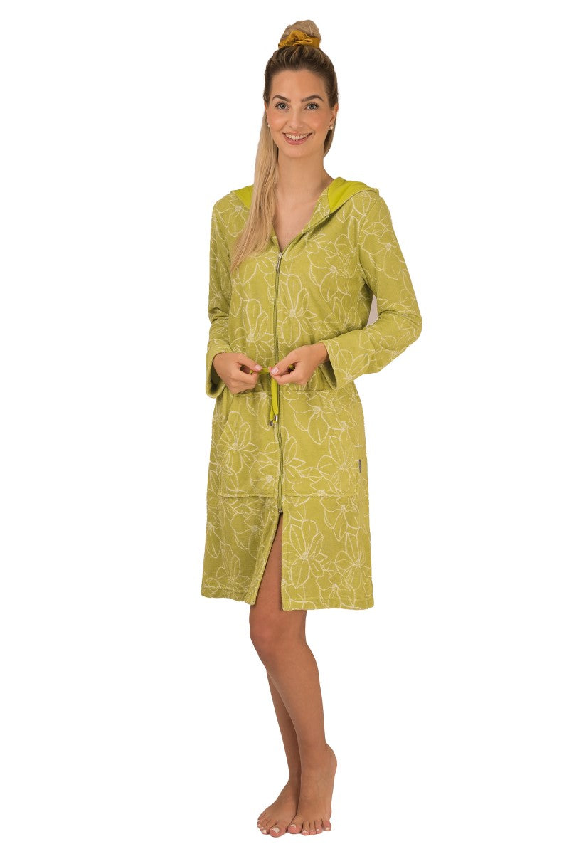 wewofashion Damen-Badejacke Frottier-Stretch mit Kapuze – Oliv