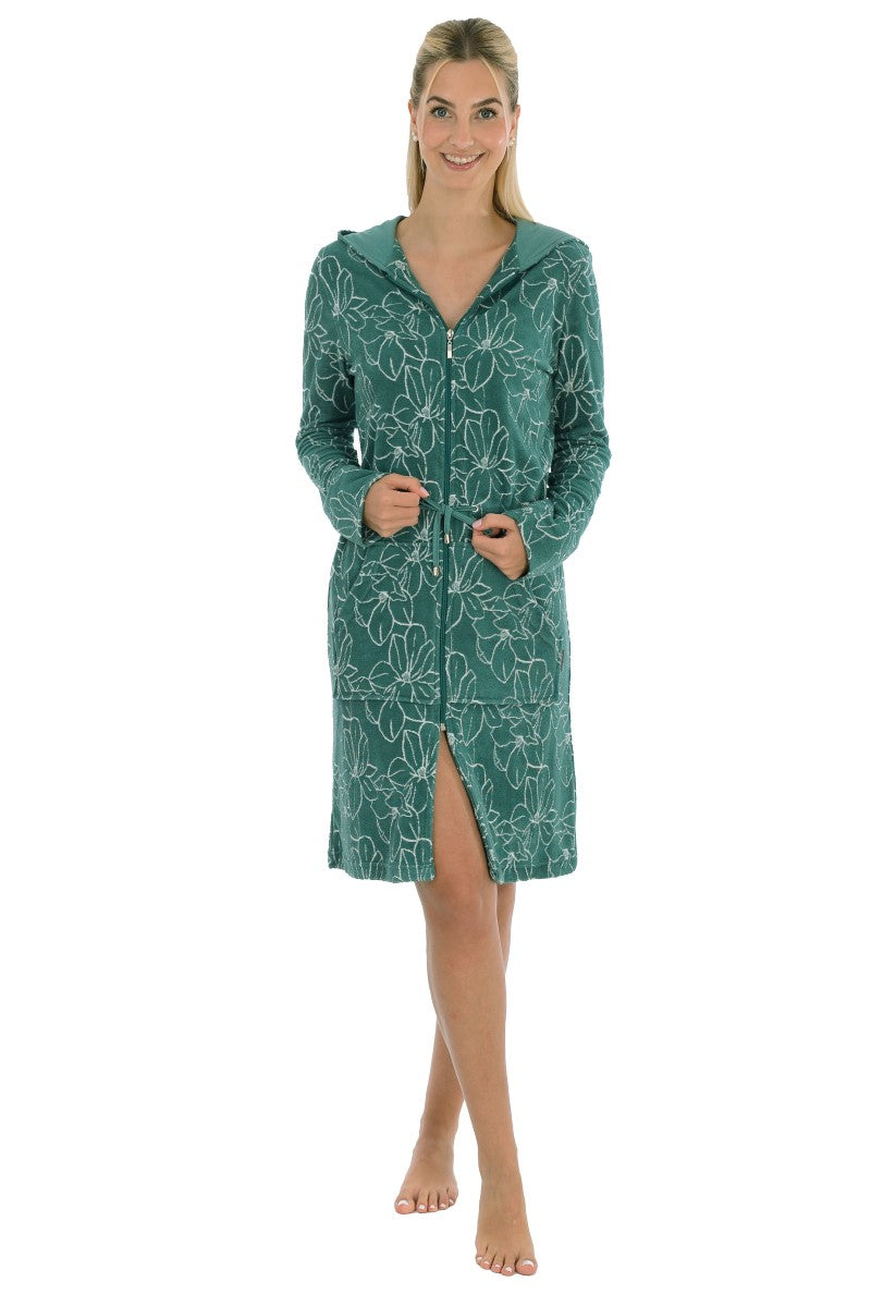 wewofashion Damen-Badejacke Frottier-Stretch mit Kapuze – Petrol