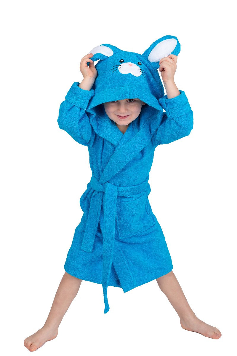 wewofashion Kleinkind-Bademantel Frottier mit Hasen-Kapuze – Blau