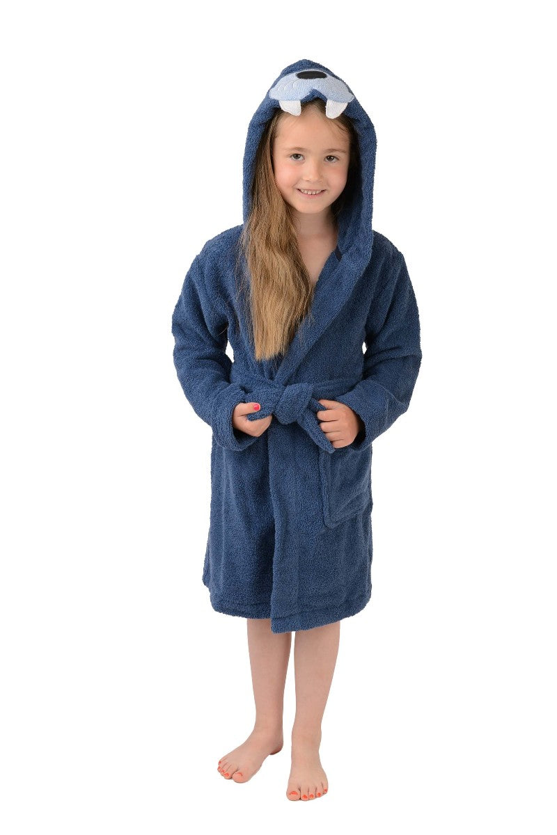 wewofashion Kleinkind-Bademantel Frottier mit Tier-Kapuze (Ente/Robbe) – Jeansblau