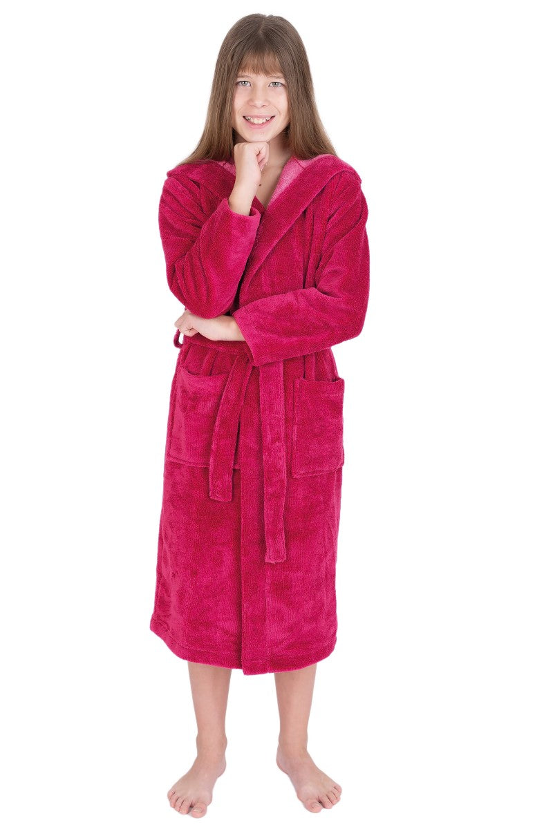 wewofashion Kinder Bademantel Mischgewebe BW/Poly Kapuze – Fuchsia