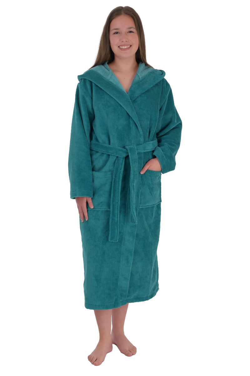 wewofashion Kinder Bademantel Mischgewebe BW/Poly Kapuze – Ozean