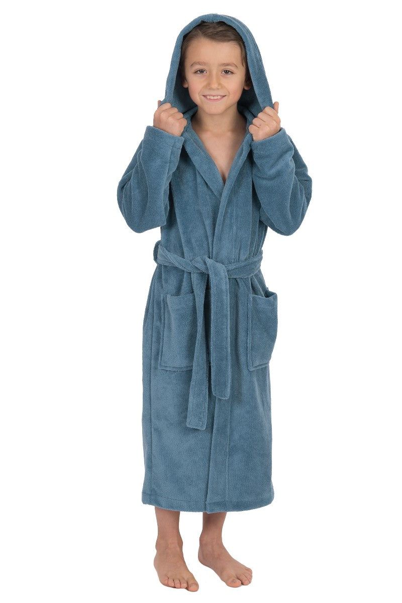 wewofashion Kinder Bademantel Multifaser Kapuze – Rauchblau