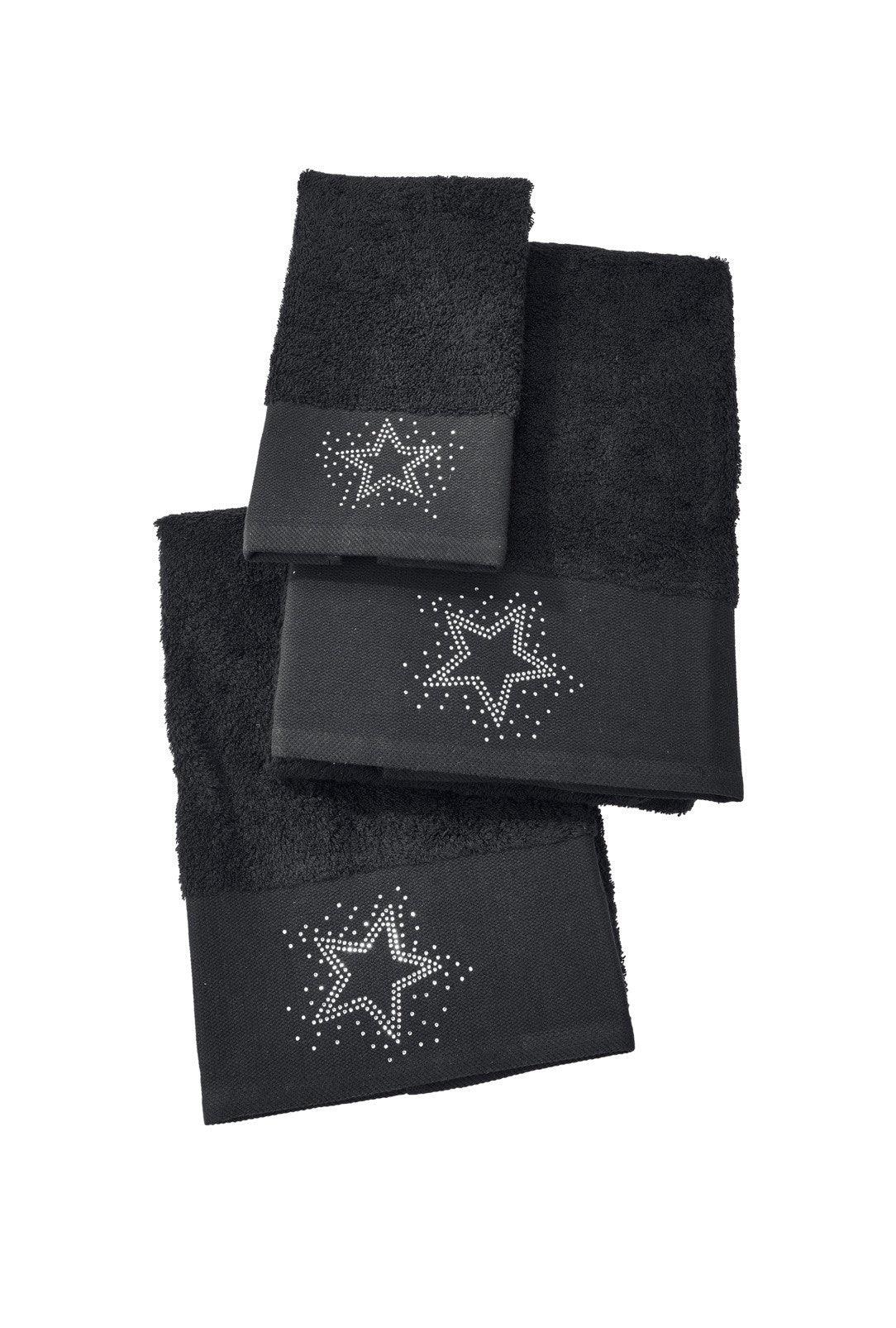 Done.® BLACK LINE STONE STAR Gästehandtuch 30x50cm Black